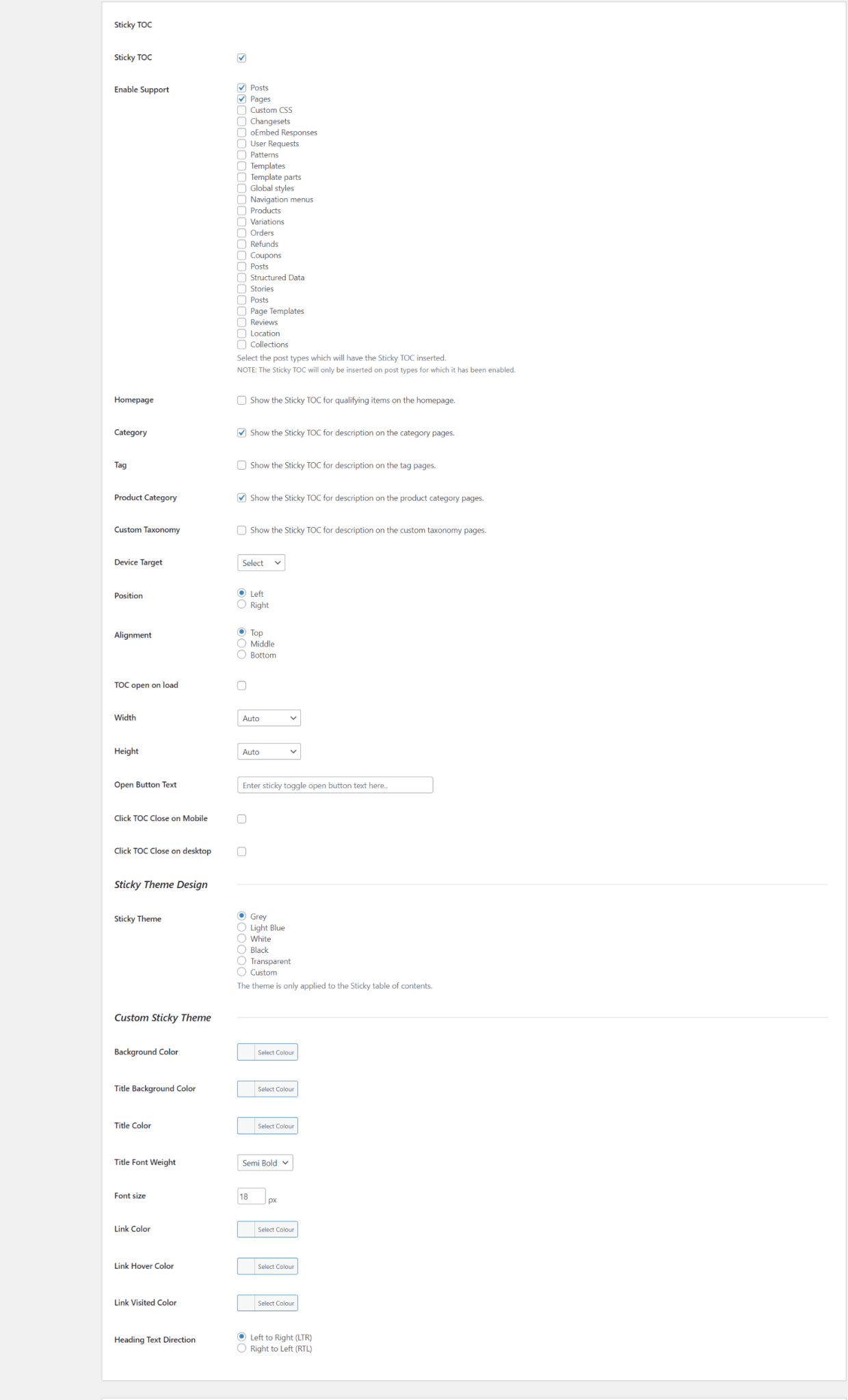 How to use and configure the Sticky Toggle option – Easy Table of Contents